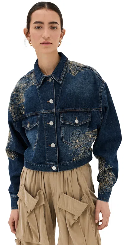 Isabel Marant Denim Blue Floral Embroidery Jacket