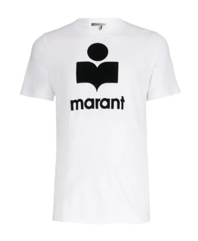 Isabel Marant Linen Crew Neck T-shirt With Bold Graphic Logo In White