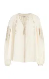 Isabel Marant Oris Embroidered Silk Blouse In Ivory