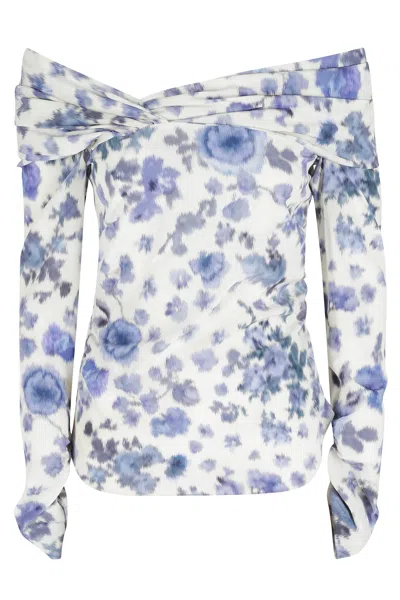 Isabel Marant Ivory Danka Gb Asymmetrical Draped Printed Silk Top In Multi