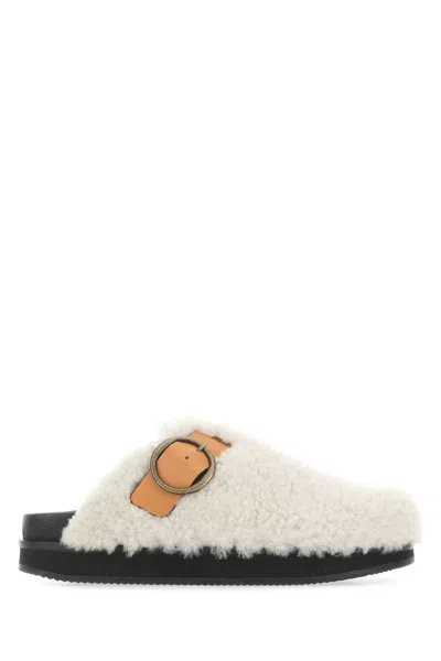 Isabel Marant Ivory Shearling Footb Slippers In 23ec