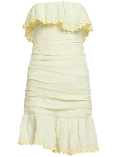 Isabel Marant Ivory Short Off-the-shoulder Dress With Ruffles In Yellow