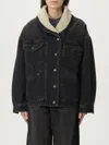 Isabel Marant Pimia Jacket In Denim And Faux Fur In Black