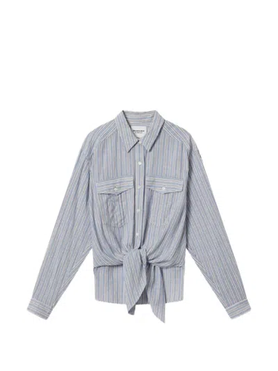 Isabel Marant Etoile Nath Tie-up Striped Cotton Voile Shirt In Blue