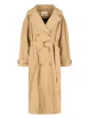 Isabel Marant Long Belted Double-breasted Jacket With Sophisticated Cuffs In Gold