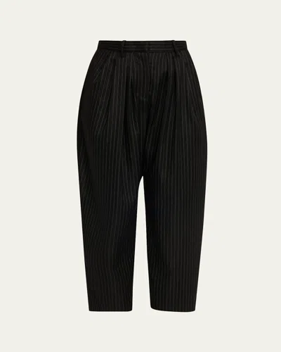 Isabel Marant Janice Pinstripe Double-pleated Barrel-leg Ankle Trousers In Black