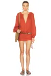 Isabel Marant Dress With Trim Drawstring Pleats Sleeves In Burnt Orange