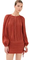 Isabel Marant Dress With Trim Drawstring Pleats Sleeves In Burnt Orange
