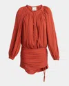 Isabel Marant Dress With Trim Drawstring Pleats Sleeves In Burnt Orange