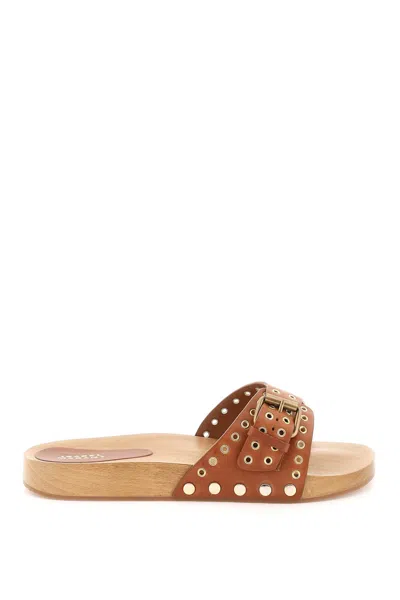 Isabel Marant Jaso Embellished Leather Slides In Brown