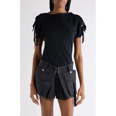 Isabel Marant Jazia Cotton Top Tassels Draped Short Sleeves In Black