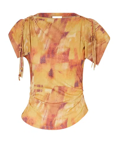 Isabel Marant Jazia Bead-embellished Printed Cotton Top In Gold