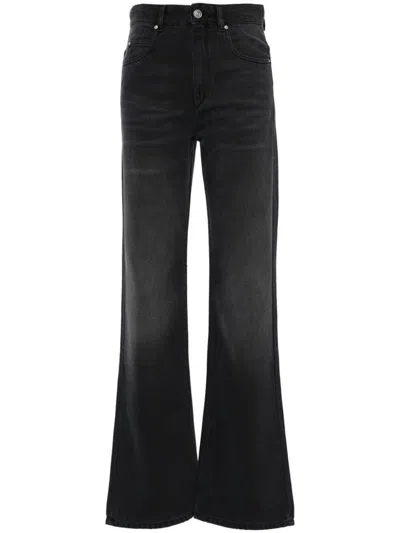 Isabel Marant Faded Bootcut Denim Jeans Whiskering Effect In Black