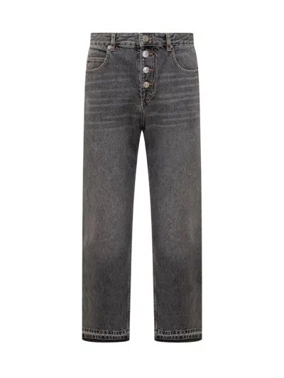 Isabel Marant Logo Patch Straight Leg Jeans In Black