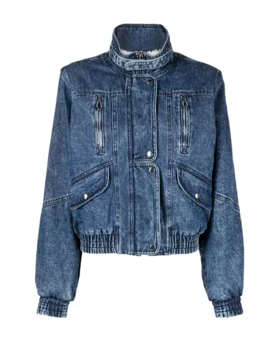 Isabel Marant Jeans Jacket With Standing Collar In Mid Denim