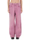 Isabel Marant Wide-leg Trousers With Belt Loops And Contrast Stitching In Pink