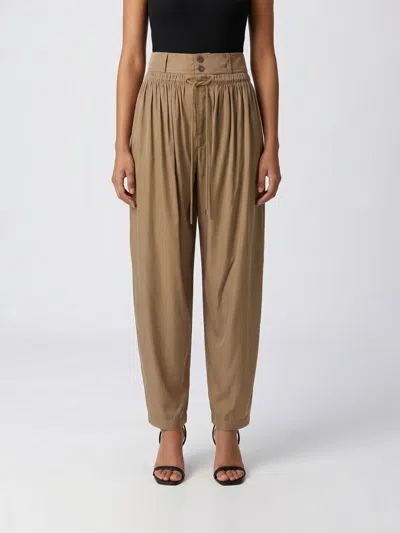 Isabel Marant Inaya High Waist Gathered Straight Leg Pants In Brown