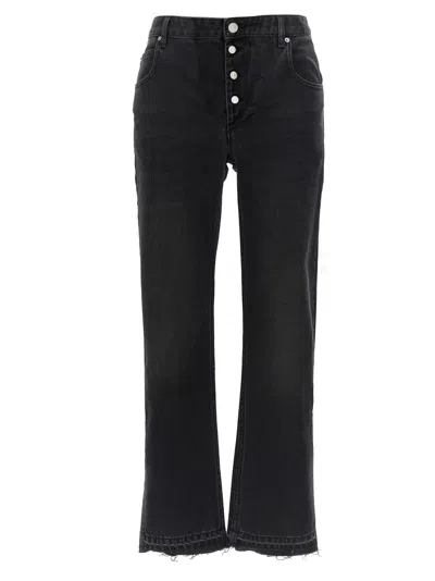 Isabel Marant Mid-rise Slim Cut Trousers With Raw-cut Hem In Faded Black