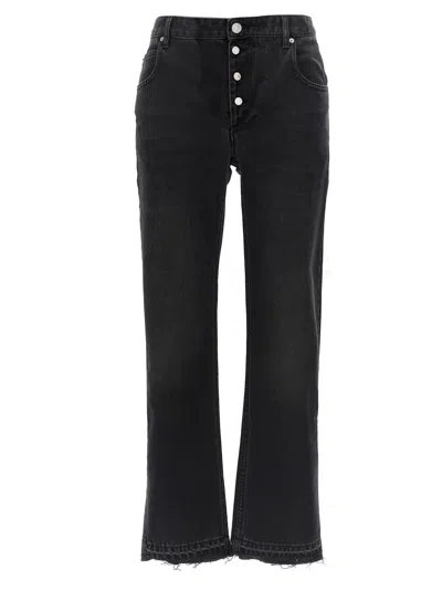 Isabel Marant Mid-rise Slim Cut Trousers With Raw-cut Hem In Faded Black