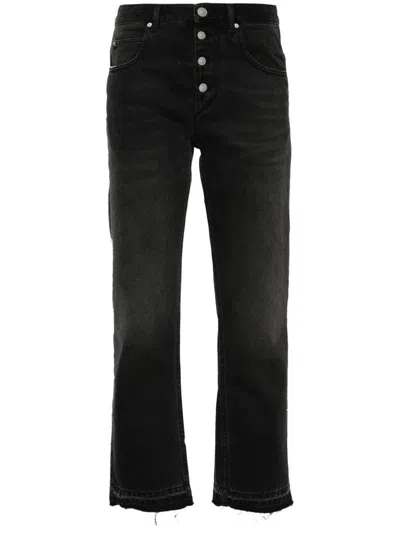 Isabel Marant Mid-rise Slim Cut Trousers With Raw-cut Hem In Faded Black