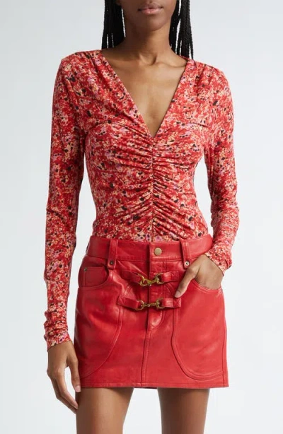 Isabel Marant Jenifer Ruched Knit Top In Red