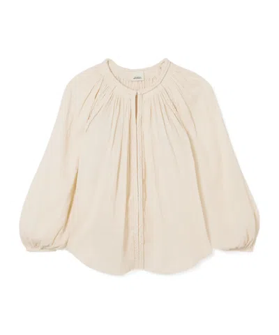 Isabel Marant Jenna Frayed Braided Gathered Cotton-gauze Blouse In Neutral