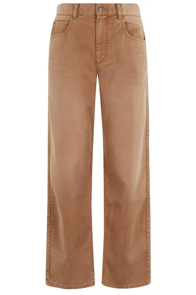 Isabel Marant Pleat Cotton Straight-leg Jeans In Brown