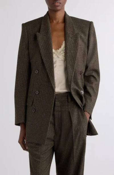 Isabel Marant Jevima Pinstripe Double Breated Wool Blend Blazer In Brown