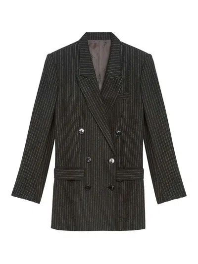 Isabel Marant Jevima Striped Wool Suit Jacket In Gray