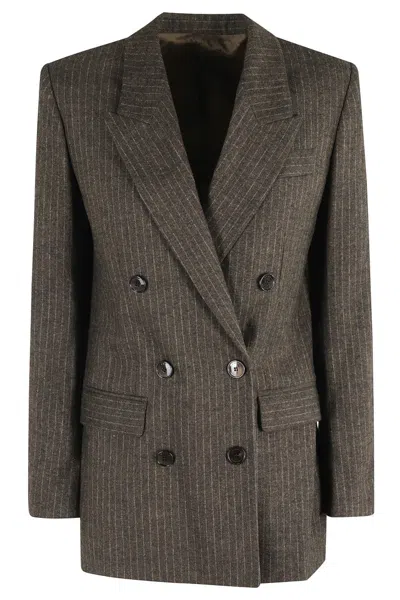 ISABEL MARANT JEVIMAGZ DOUBLE-BREASTED BROWN STRIPED WOOL-BLEND JACKET