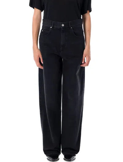 Isabel Marant Distressed Denim Trousers With Wide-leg Design In Black