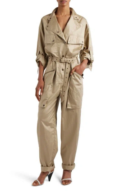 Isabel Marant Jocelyne Belted Cargo Jumpsuit In Khaki