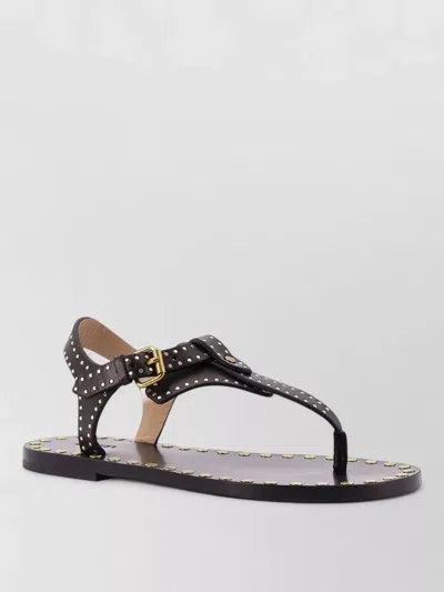 Isabel Marant Joonya Leather Sandals Flat Studded Straps In Brown