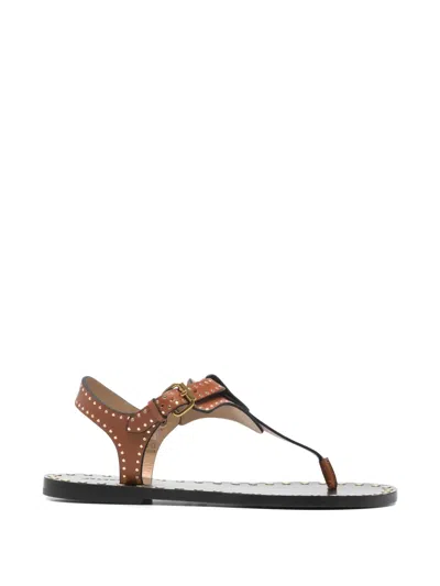 Isabel Marant Joonya Studded Open Toe Flat Sandals In Brown