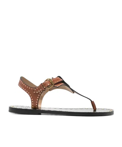 Isabel Marant Joonya Studded Open Toe Flat Sandals In Brown