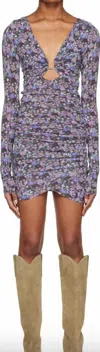 Isabel Marant Purple Celina Short Dress In Silk With Flowers In Multi