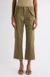 Isabel Marant Josine Cotton Twill Flare Crop Cargo Pants In Brown