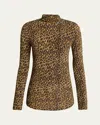 Isabel Marant Joyela Leopard-print Stretch-mesh Turtleneck Top In Leopard