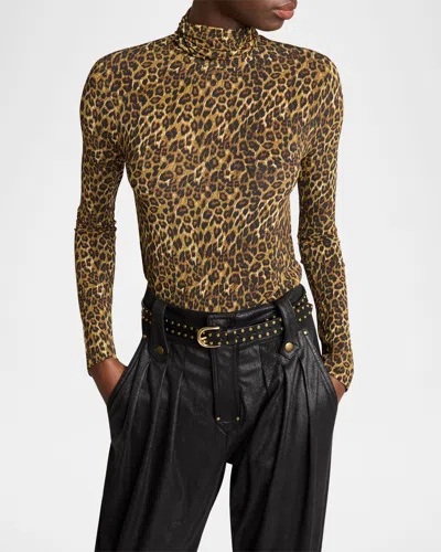 ISABEL MARANT JOYELA LEOPARD PRINT JERSEY TURTLENECK TOP