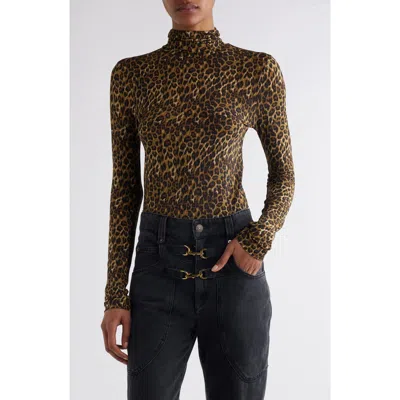 Isabel Marant Joyela Leopard Print Stretch Jersey Turtleneck Top In Multi