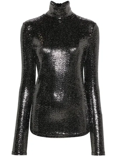 Isabel Marant Joyela Shiny High-neck Top In Black