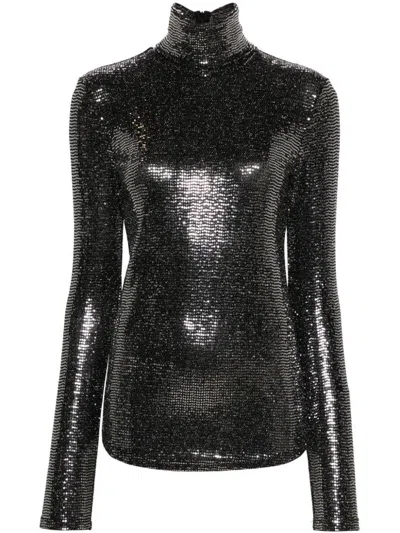 Isabel Marant Joyela Shiny High-neck Top In Black
