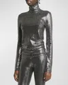Isabel Marant Joyela Shiny Jersey Turtleneck In Blacksilver