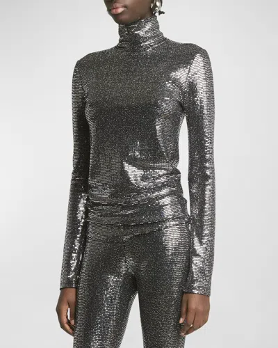 Isabel Marant Joyela Shiny Jersey Turtleneck In Silver