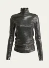 Isabel Marant Joyela Shiny Jersey Turtleneck In Blacksilver