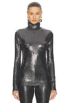 Isabel Marant Joyela Shiny Jersey Turtleneck In Black & Silver