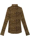 Isabel Marant Joyela Leopard-print Stretch-mesh Turtleneck Top In Brown