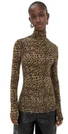 Isabel Marant Joyela Leopard-print Stretch-mesh Turtleneck Top In Leopard