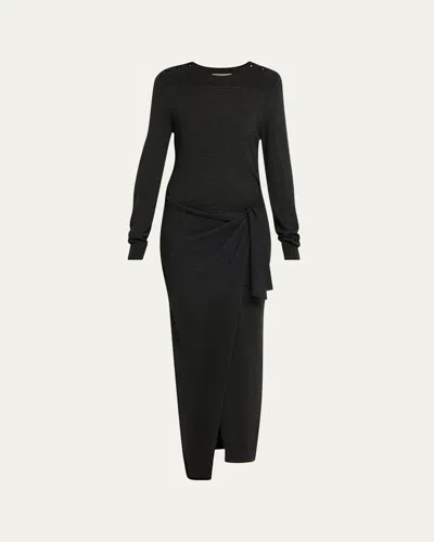 Isabel Marant Jozira Button-shoulder Wrap Maxi Sweater Dress In Anthracite