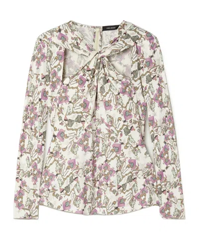 Isabel Marant Juliana Twist-front Cutout Printed Stretch-jersey Blouse In Fliederfarben